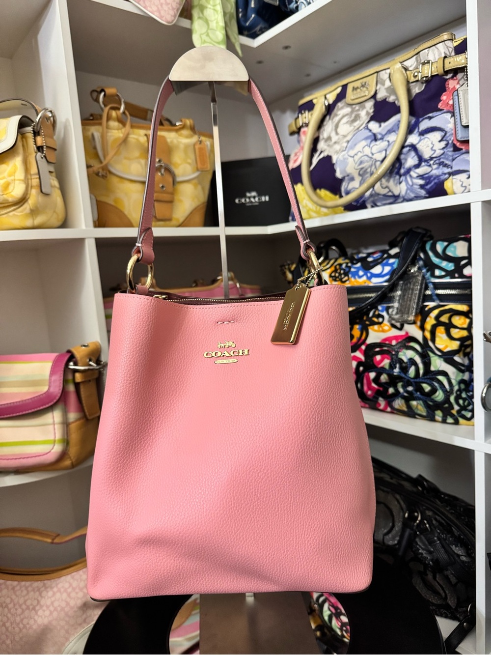 Coach pink small town bucket bag